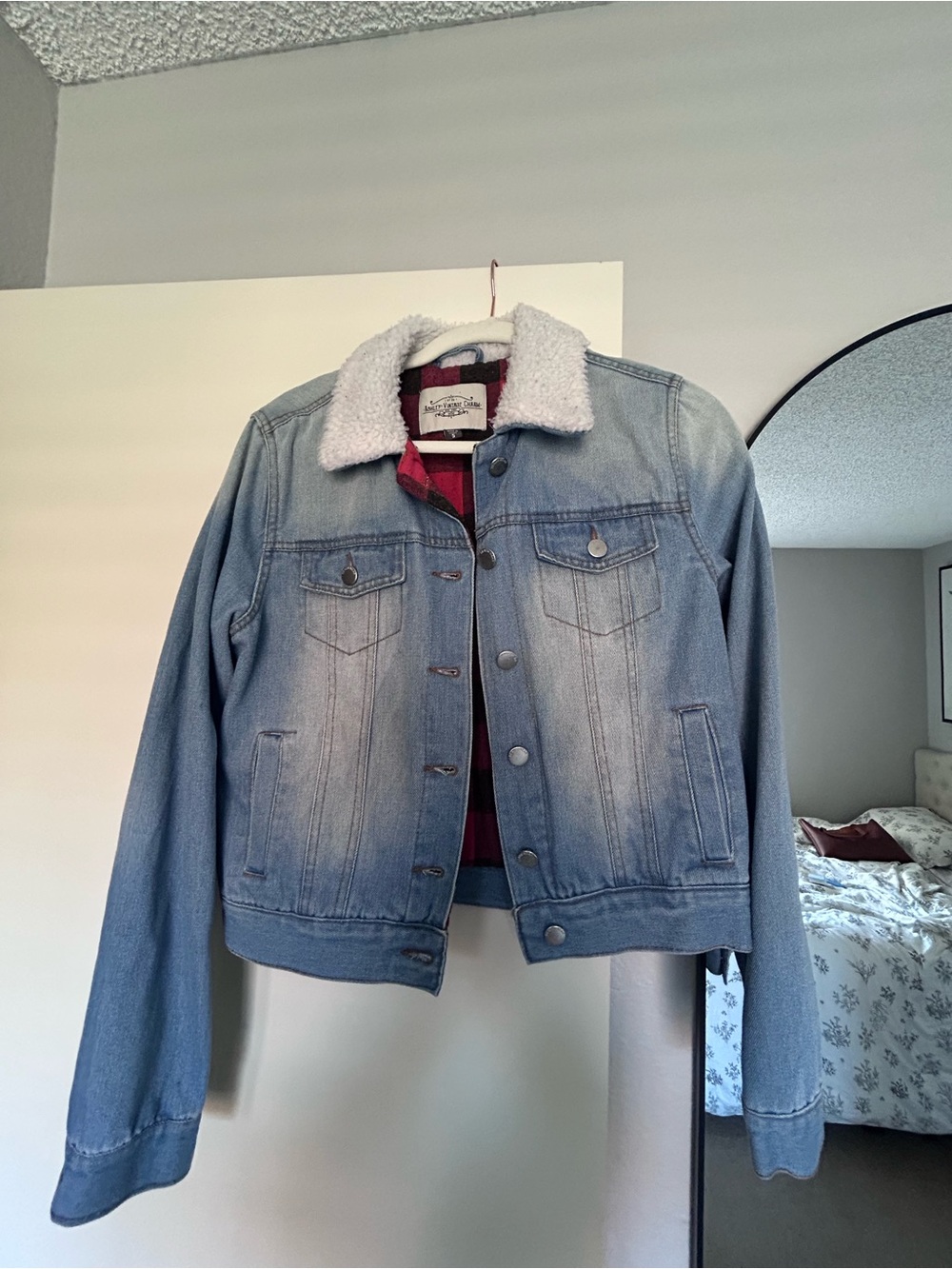 Ashely Vintage Charm- Light Wash Sherpa Collar Denim Jacket - Blue